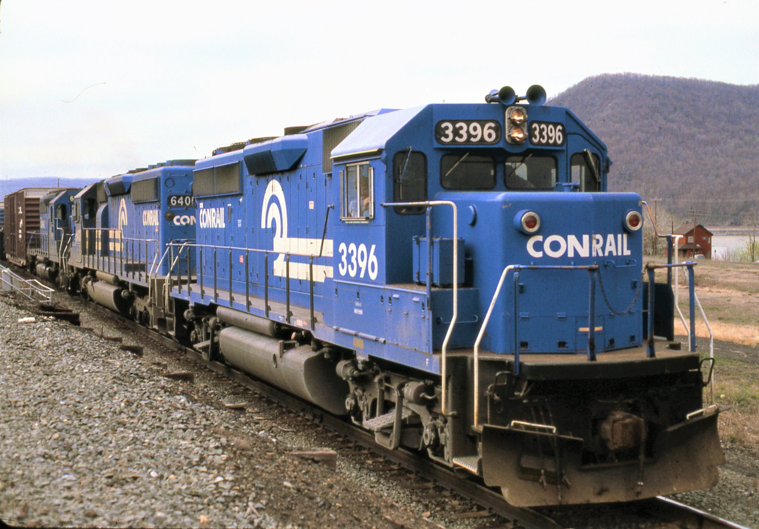 CR. GP40-2 #3396. SD40-2 #6401 with freight Marysville, PA. 4-28-84.jpg