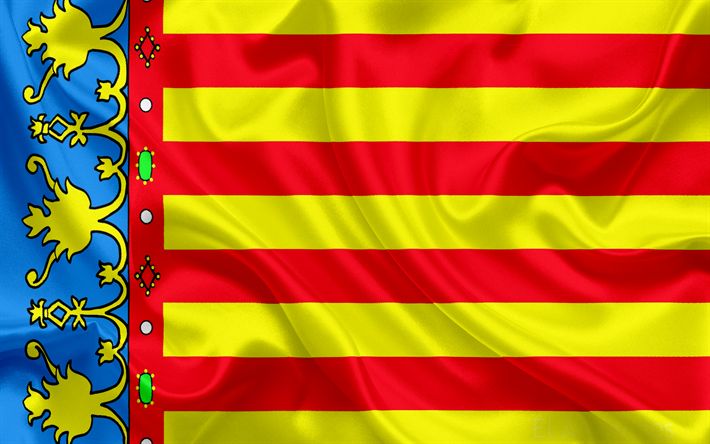 Descargar fondos de pantalla la bandera de Valencia, Comunidad Valenciana, España, símbolos li...jpg