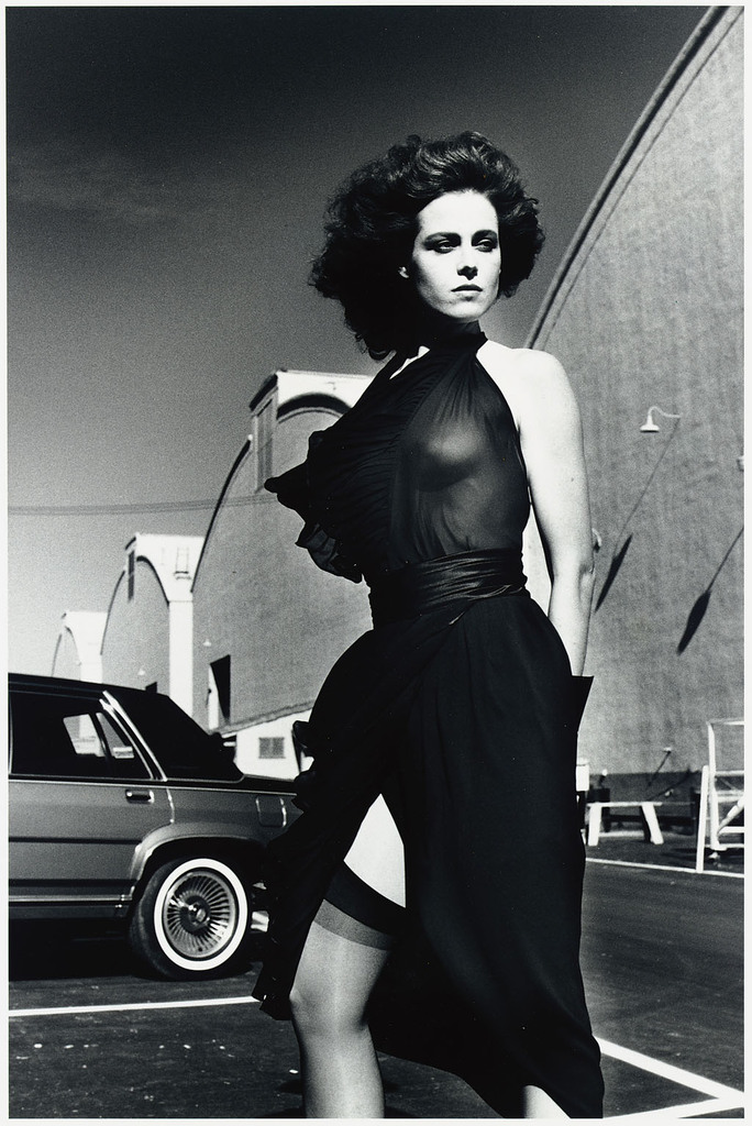 Sigourney Weaver on the Warner Brothers Lot, Burbank by Helmut Newton, 1983.jpg